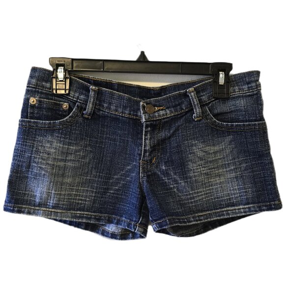 Vintage Y2K Sarmon Jeans Denim Shorts Low Rise Dark Wash Distressed 30" - Picture 1 of 6